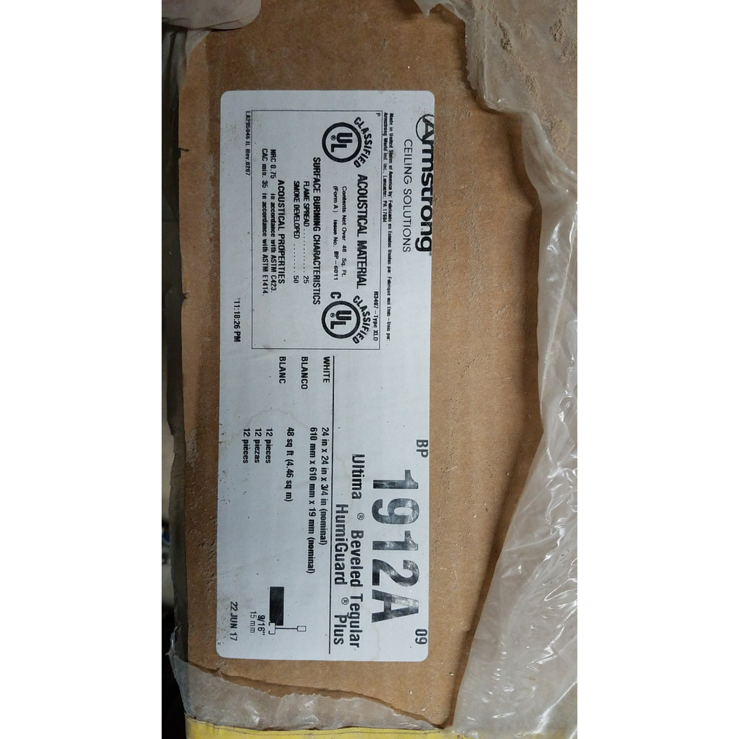 Armstrong Acoustical Ceiling Tile 1912a Ultima Humiguard Plus Beveled Tegular, 24x24x3/4 In., (12 unid./caja)