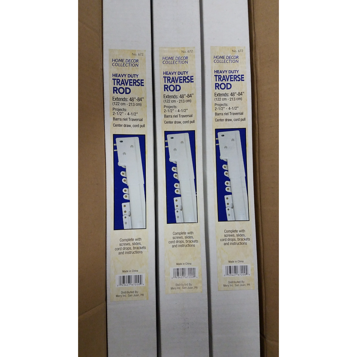 Heavy Duty Travers Rod 48"-84"(Caja de 6 rieles)