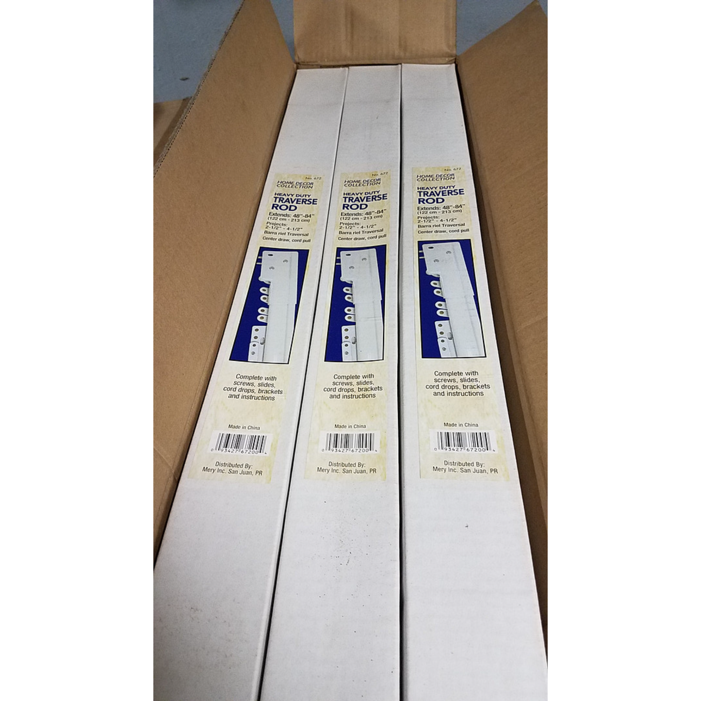 Heavy Duty Travers Rod 48"-84"(Caja de 6 rieles)
