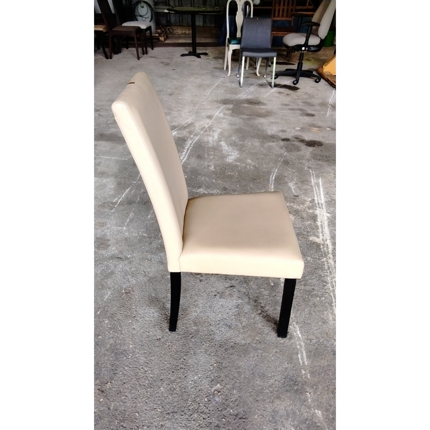 Wenge wood chair with cream vinyl upholstery (4 unit lot / Sold by lot)
